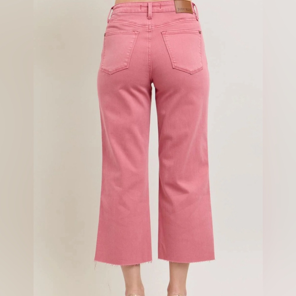 Judy Blue High Waist Garment Dyed Rose Crop Wide Leg Jeans - Picture 2 of 6